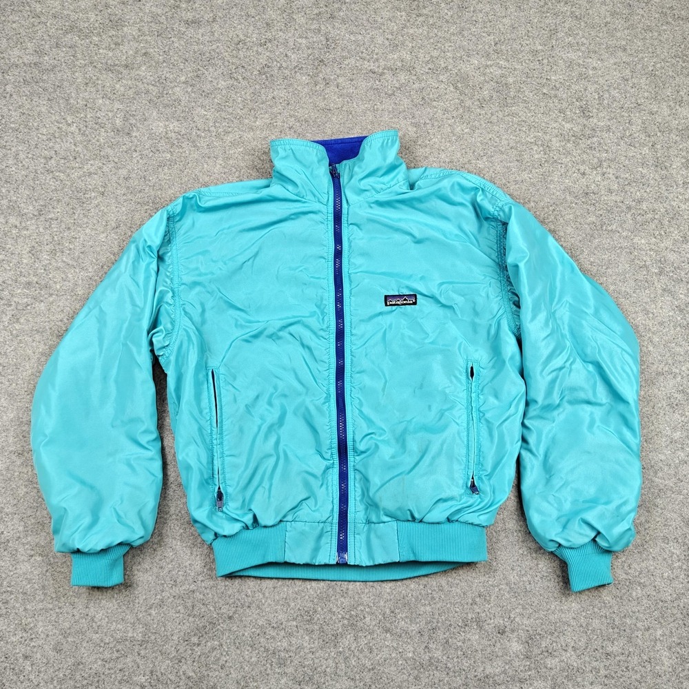 Vintage Patagonia Jacket‎ Youth 8 Blue Teal Nylon Bomber Capilene Fleece USA